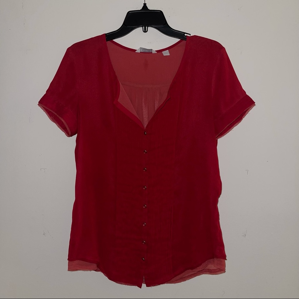 Red semi-sheer blouse